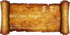 Bürger Kinga névjegykártya